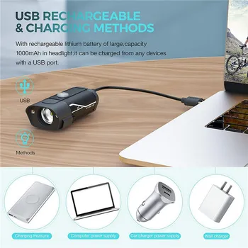 Vandtæt T6 Cykel Lys LED Forlygte Baglygte Kit, USB-Genopladelige Batteri Smart Forlygte baglygte Ultralet Lommelygte