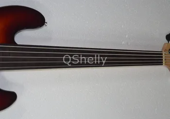 Top kvalitet QShelly brugerdefinerede jazz quiteld elletræ med ahorn krop 5 strenge ebony fretless aktiv pickup miller elektrisk bas guitar