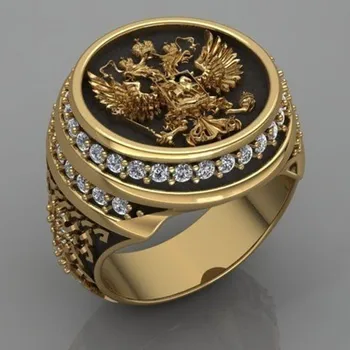 Mænds Guld Farve, To-Hovedet Ørn Ring Ånd Empire Østlige Romerske Legion Tegn Hellige Kors Sværd Viking Eagle Ring Smykker