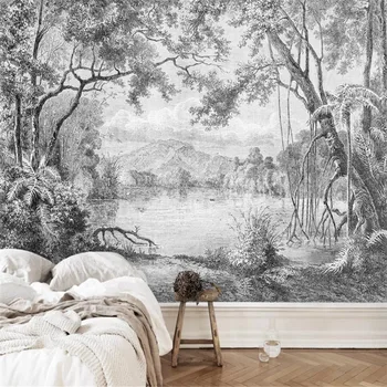 Milofi brugerdefinerede 3D tapet vægmaleri Europæiske retro hånd-malet linjer regnskov, jungle vægmaleri baggrund væg dekoration tapet