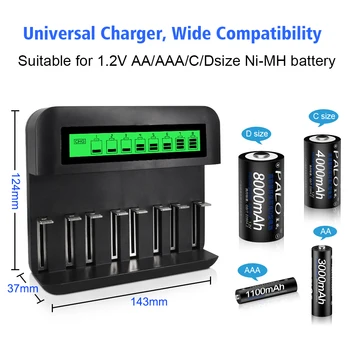 PALO 1,2 V Ni-MH AA genopladelige batteri + LCD display Smart USB batteri Oplader til AA, AAA, C, D Size Genopladelige Batterier