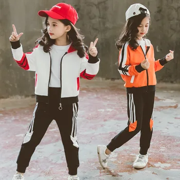 Piger Tøj Sæt 2019 Stil Kids Tøj Sæt stribet Bomuld hooded Sequinsets Børn Piger Passer til efteråret sport outwear