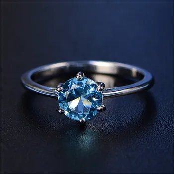 Ægte S925 Sterling Sølv Ringe For Kvinder Enkle, Klassiske Smykker Runde Sten Cubic Zirconia 6 Kløer Ring Fine Smykker