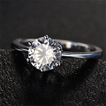 Ægte S925 Sterling Sølv Ringe For Kvinder Enkle, Klassiske Smykker Runde Sten Cubic Zirconia 6 Kløer Ring Fine Smykker