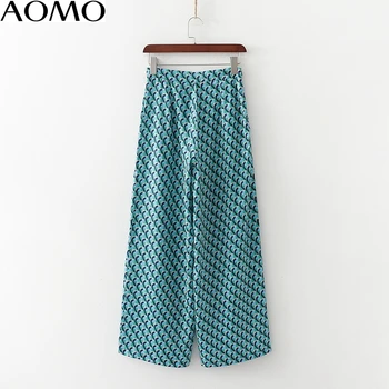 AOMO 2020 fashion kvinder print suit bukser bukser side lynlås vintage stil lommer kontor dame bukser pantalon 1D191A