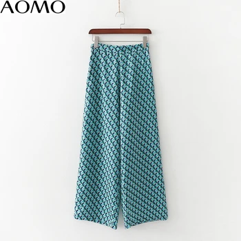 AOMO 2020 fashion kvinder print suit bukser bukser side lynlås vintage stil lommer kontor dame bukser pantalon 1D191A