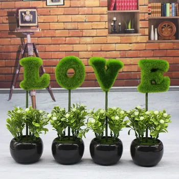 4 Stk Kunstige græs Mini-Bonsai ELSKER brev Tabel Falske Planter, Potteplanter Pynt Til Hjemmet Udsmykning Hotel Garden falske græs