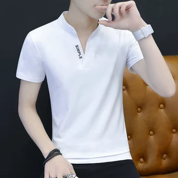 Liseaven kortærmet T-Shirt I 2019, Mandarin Collar T-Shirts, Korte Ærmer T-Shirts Mærke Tee Shirt Herre Tøj