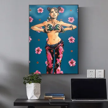 Jolyne Kujo Dans Blomst Pige Anime Plakater Og Prints Stue Vægmaleri Billeder På Væggen Kunst Lærred Maleri, Dekoration Plakater