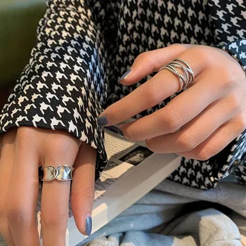 Foxanry Vintage Håndlavet 925 Sterling Sølv Ringe for Kvinder Mode Enkle Linjer på Tværs af Geometriske Elegant Party Smykker Gaver