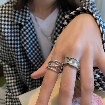 Foxanry Vintage Håndlavet 925 Sterling Sølv Ringe for Kvinder Mode Enkle Linjer på Tværs af Geometriske Elegant Party Smykker Gaver