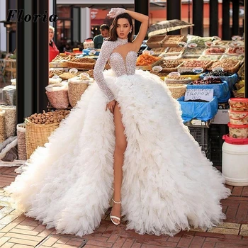 Dubai Ene Skulder Differentieret Bryllup Kjoler 2020 Tilpasset Beaded Krystaller Plus Size Brudekjoler Brude Kjoler Vestido De Noiva