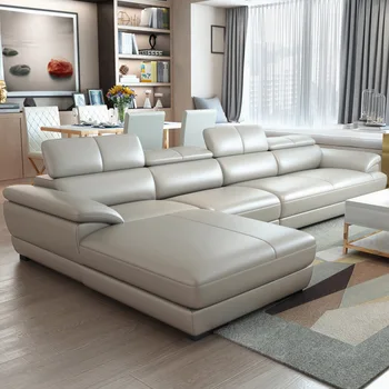 Læder Sofa Lounge Møbler, Moderne Simpelt Outfit Små Kombination Sofa