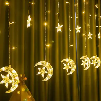Moon Star-Lampe LED-Lampe String julelys Udsmykning Ferie Lys Gardin Lampe Bryllup Dekoration Neon Lanterne