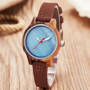 Mode, Enkel, Design Træ Ure Kvinder Mekaniske Armbåndsure Casual Træ-Farve Læder Rem Kvindelige Watch Reloj Mujer