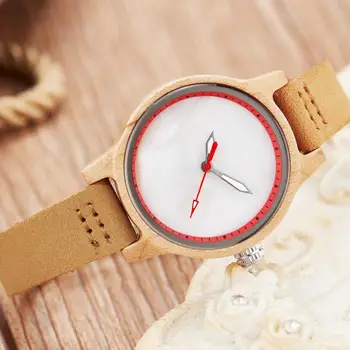 Mode, Enkel, Design Træ Ure Kvinder Mekaniske Armbåndsure Casual Træ-Farve Læder Rem Kvindelige Watch Reloj Mujer