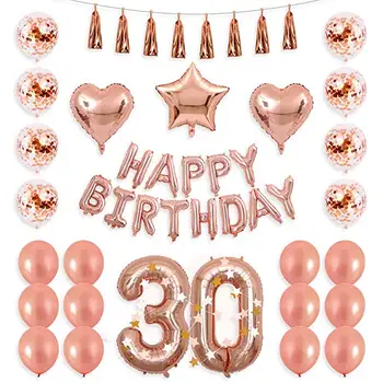 40inch Rose Gold 13 15 17 20 21 25 Antal Ballon Glade for 30 års Fødselsdag, Steg Guld Konfetti Ballon med F Happy Birthday Banner
