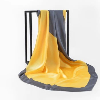 2017 NYT Mærke Tørklæde I Silke Følelse Sjal Tørklæde Foulard Orange Farve blokke Pladsen Tørklæder, Hijab Wraps 90x90cm