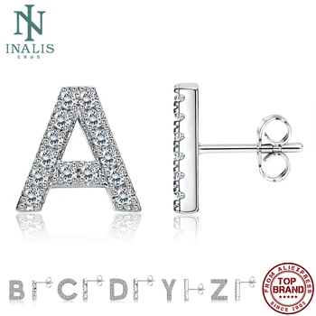INALIS 5A Cubic Zirconia Alfabet Øreringe Til Kvinder Enkel Karakter Stud Øreringe 26 Geometriske engelske Bogstaver Mode Smykker