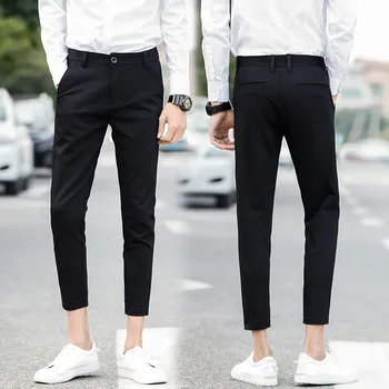 2019 Mænd, Suit Bukser, Slim Fit Solid Mænd Bukser Mode Ankel-længde Bukser Mandlige Kontor-Sort Blyant bukser Til Mænd