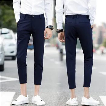 2019 Mænd, Suit Bukser, Slim Fit Solid Mænd Bukser Mode Ankel-længde Bukser Mandlige Kontor-Sort Blyant bukser Til Mænd