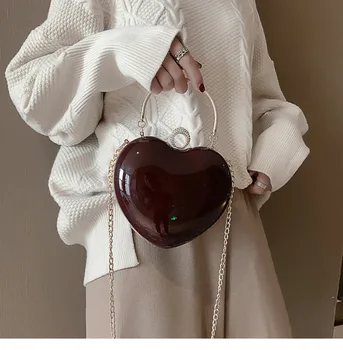 Patent Læder Hjerte Form Mode Skuldertaske Håndtaske Tote Taske Til Kvinder Crossbody Messenger Taske Bolsa Klap Aften Taske