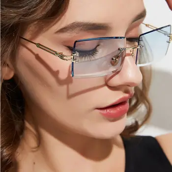 Diamant Skæring Solbriller Pladsen Misfarvning Sol Briller Crystal Tekstureret Briller Framless Eyewears Rimlesss Briller