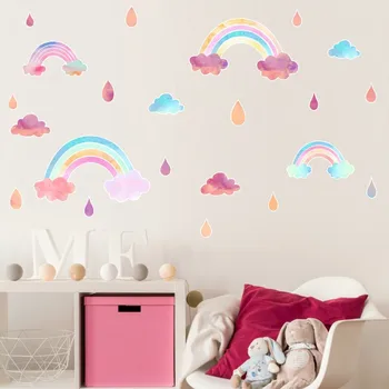 Tofok Rainbow Skyer Regndråbe wallsticker til børneværelset Soveværelse Børnehaven Tapet DIY Kunst Vægmaleri Decal Plakat Hjem Indretning