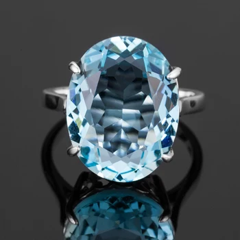 Szjinao Hot oval aquamarine ringe 10ct ædelsten, Marts birthstone 925 sterling sølv, romantisk kvinde ring til bryllup engagement