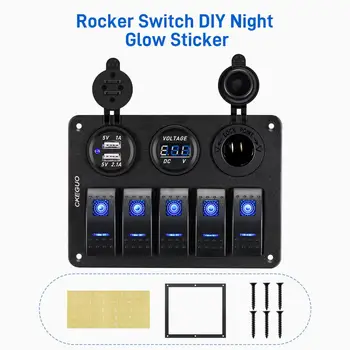 1/4/5Gang LED Rocker Switch Panel Digital Voltmeter Dobbelt 12V USB-Port Kombination Bil Marine LED Rocker Switch Panel Vandtæt