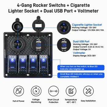 1/4/5Gang LED Rocker Switch Panel Digital Voltmeter Dobbelt 12V USB-Port Kombination Bil Marine LED Rocker Switch Panel Vandtæt