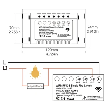 NY WiFi-Smart Light Switch RF433 Ingen Neutral Ledning Enkelt Brand Smart Liv Tuya App Control Arbejder med Alexa, Google Startside 110V 220V