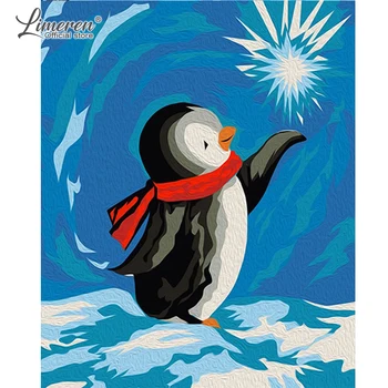 Maleri Af Numre Jul Elk Penguin Dyr Lærred Håndmalet DIY Olie Farvelægning Af Nummer vinterlandskab, Home Decor