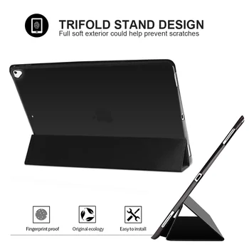 Etui Til iPad Pro 12.9 tommer, Ultra Slim Smart Cover PU læder + TPU Silikone Blød Tilbage Tilfældet For iPad Pro 12.9 2016 2017