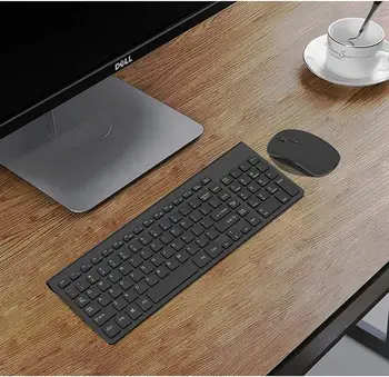 Trådløst tastatur og mus, Genopladelige Fuld størrelse 2400 DPI-Ergonomisk design，Amerikansk layout, spansk layout, sort og sølv