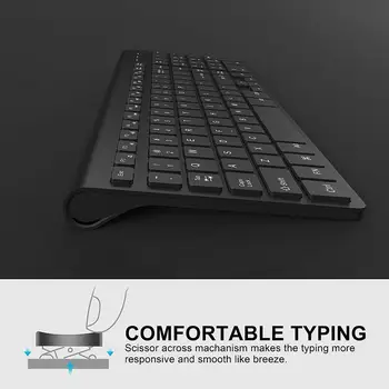 Trådløst tastatur og mus, Genopladelige Fuld størrelse 2400 DPI-Ergonomisk design，Amerikansk layout, spansk layout, sort og sølv