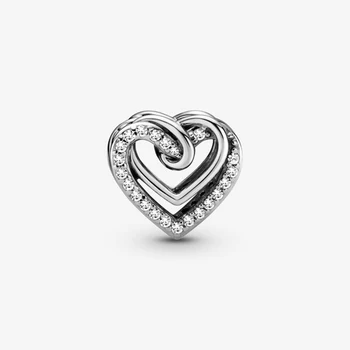 Ægte 2021 Nye 925 Sterling Sølv Perler viklet ind Hjerte Charms Passer Oprindelige Pandora Armbånd Kvinder DIY Smykker