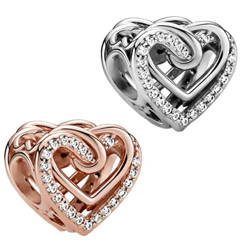 Ægte 2021 Nye 925 Sterling Sølv Perler viklet ind Hjerte Charms Passer Oprindelige Pandora Armbånd Kvinder DIY Smykker
