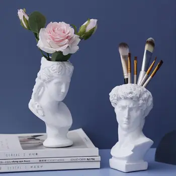 Harpiks Vase Flower Pot Nordisk Stil Menneskelige Hoved Pen Børster Indehaveren Boligindretning, Kreative Have Plantageejer