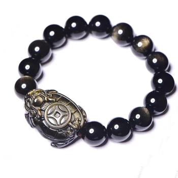 Turtle Perler, Armbånd, Mode Smykker Kvinder natursten Obsidian Dyr Armbånd Heldige Mænd Guld Armbånd Til elskers