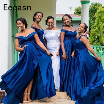 Royal Blue Lange Brudepige Kjoler For Kvinder 2020 Side Split V Neck En online Billige Under 100 brudepige Kjole Part Brugerdefinerede