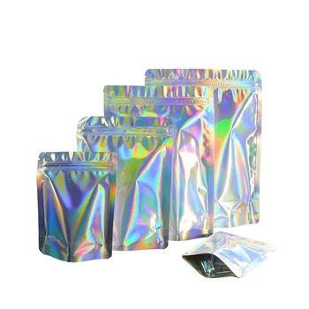 100 stk Laser Aluminium Folie Genlukkelig Value Pack Stå Op Zip-Lock Pose hologram Selv Tætning Lynlås Plast Poser Taske
