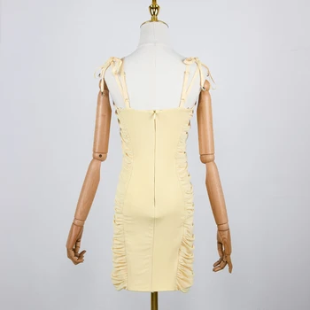 2020 nye sommer citron ruched mesh bandage mini flæse kjole til elegante kvinder casual kjoler 8295women sexet bodycon kjole 8295