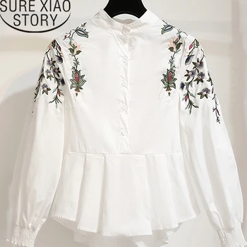 Koreansk Modetøj 2021 Dame Toppe, Bluser, Hvid Skjorte Tøj Langærmet Shirts, Mine Damer Toppe Broderi Stå 2807 50