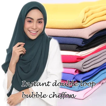 Malaysia populære Muslimske tørklæde hijab instant dobbelt loop boble chiffon fashion tørklæder sjaler almindeligt tørklæde/halstørklæder 24 farver