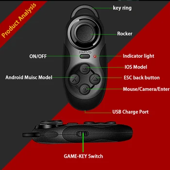 Sovawin Mini joystick, Gamepad Trådløse bluetooth-Universal VR Fjernbetjeningen Trykkes Kameraets Lukker for Android 3D-Briller VR