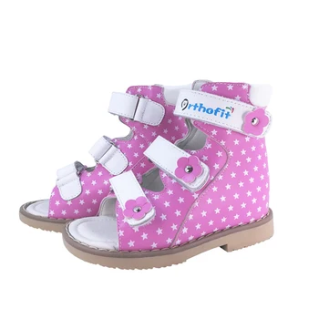 Mode Piger Pink Flade Sandaler Udskrivning Læder Ortopædiske Sko Til Børn Barn Flatfoot Svangstøtte Blomstret Sommer Fodtøj
