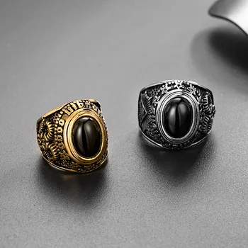 Rustfrit stål Cool Unikke satan Ged Black Stone Ring Titanium Stål Retro Gamle Totem Ringe Smykker Til Manden