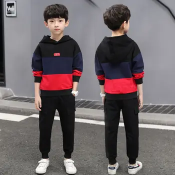Børn Træningsdragt Sæt Efterår Og Vinter Fashion Velvet Drenge Tøj til Børn koreanske Version Hætteklædte Jakke+Bukser 2stk Drenge Udstyr