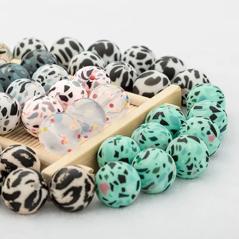 Ny Silikone Perler Tie Dye 10stk BPA-Fri 12/15mm Leopard Camo Silikone Begyndervanskeligheder Perle For DIY Sut Kæde Baby legetøj